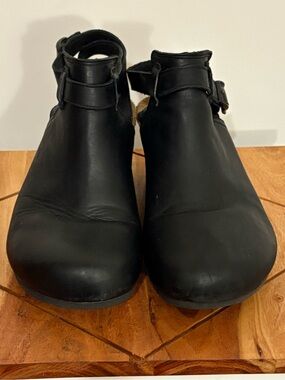 Papillio by Birkenstock Esra Black Leather Ankle Clogs with Buckle